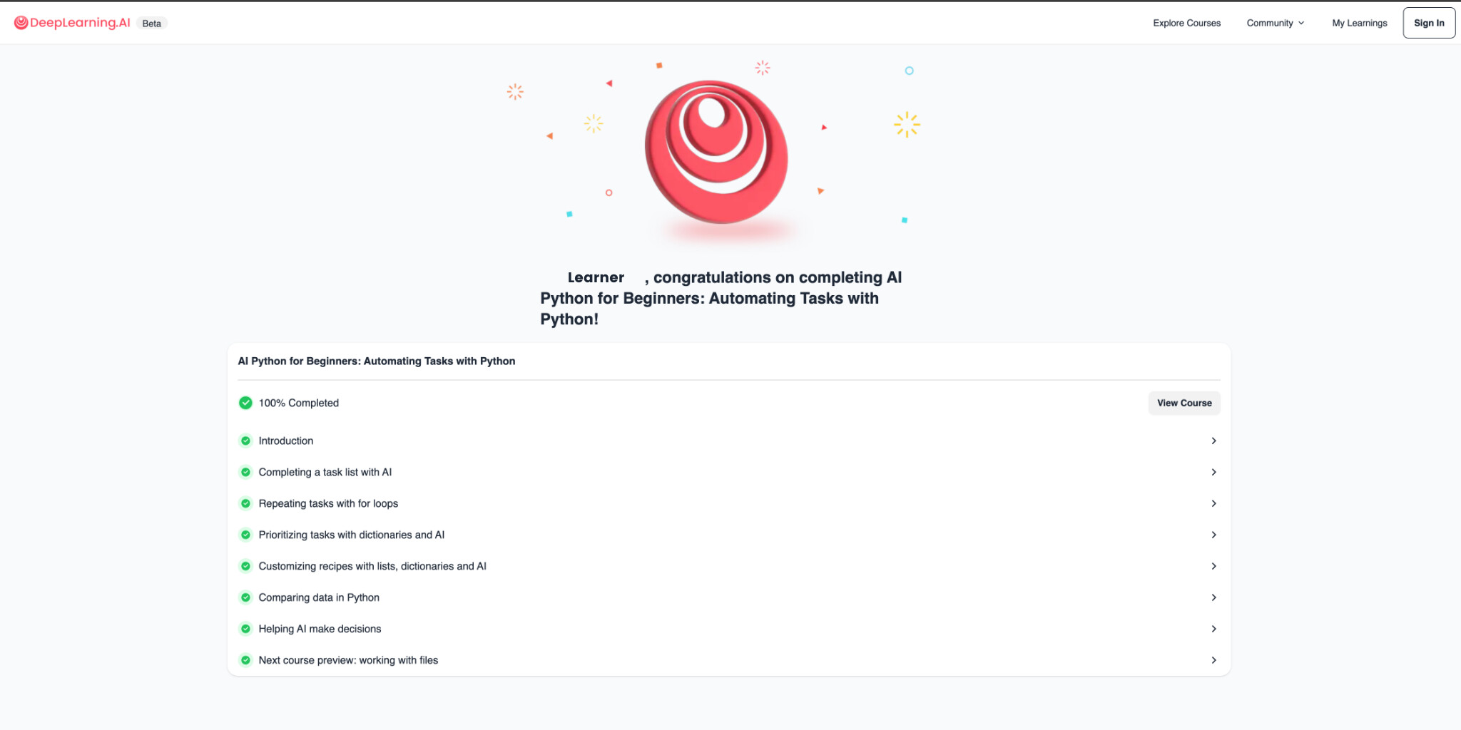 Python for AI Certificate certificate